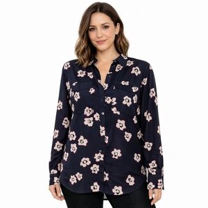 Express Navy Button-Down Shirt with Pink Floral Print